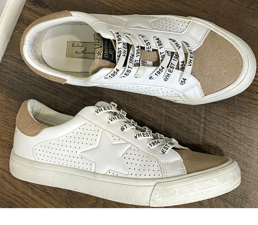 Vintage Havana Sneakers Shoes White/Camel Leather/Suede Star Women's Sz 8